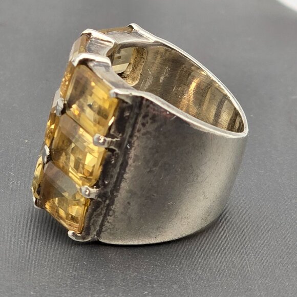 VTG Sterling Silver 9 Citrine Gemstone Ring Sz 6 Emerald Cut Statement Jewelry - Picture 3 of 13
